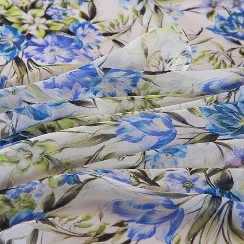 Шифон-жатка шелковый 068-19248 молочный принтованный