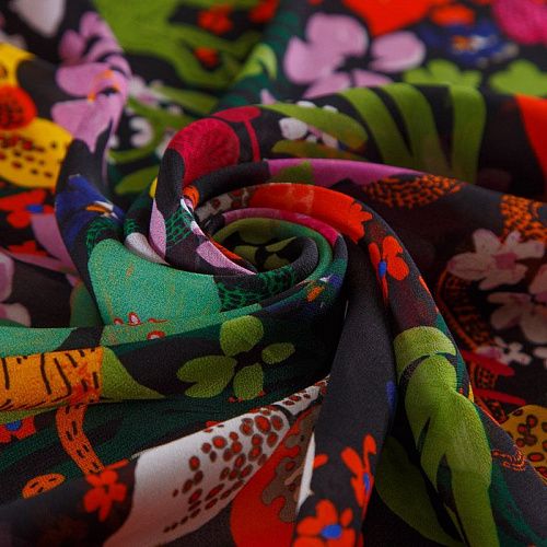 Креп-шифон 027-16198 черный принтованный