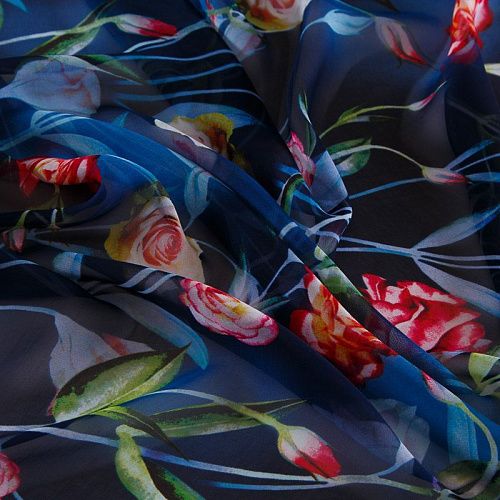 Шифон 068-17427 черно-синий принтованный