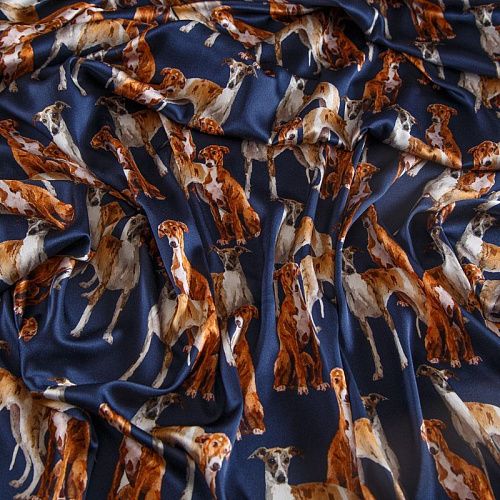 Шелк натуральный 064-14725 темно-синий принтованный