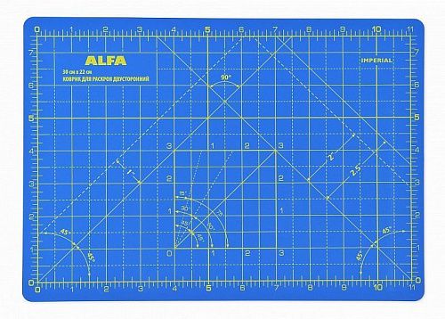 Коврик раскройный двухсторонний ALFA 30х22 см AF-A4Blue синий