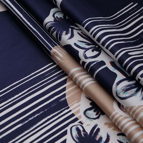 Сатин 001-16305 темно-синий принтованный