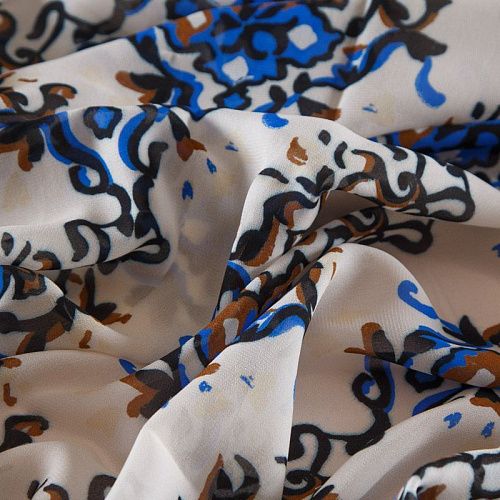 Креп-шифон 027-16224 молочный принтованный