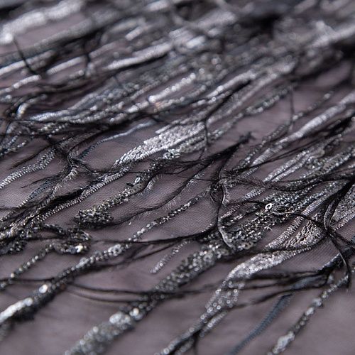 Сетка с вышивкой и пером 050-19877 черный/серебро