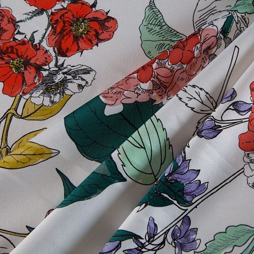 Сатин стрейч 001-14955 белый принтованный