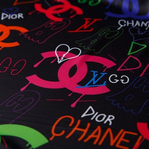 Шелк синтетический 065-13930 черный принтованный