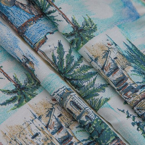 Поплин 063-16462 голубой принтованный