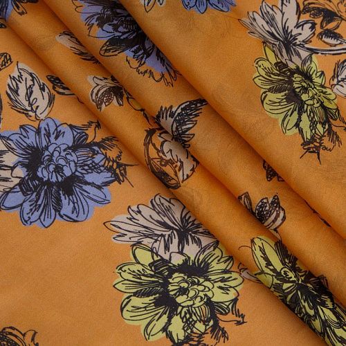 Шифон вискозный 068-16093 тыквенный принтованный