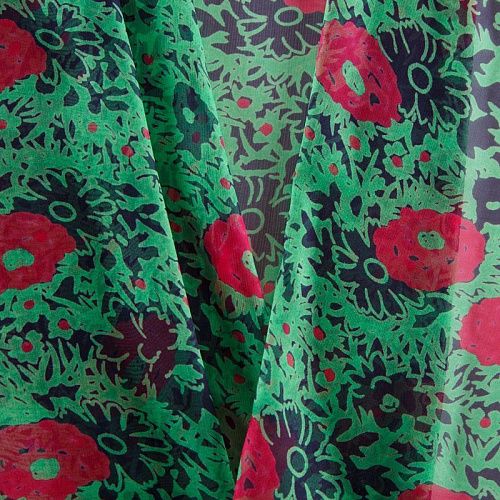 Шифон шелковый 068-12255 зеленый принтованный