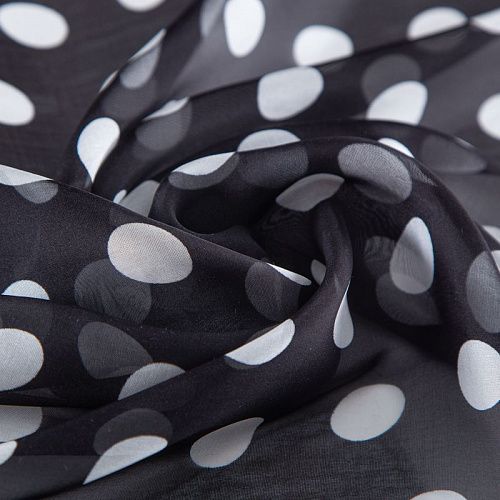 Шифон шелковый 068-20079 черный принтованный