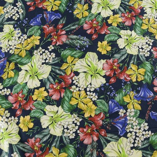 Хлопок стрейч 063-12073 темно-синий принтованный