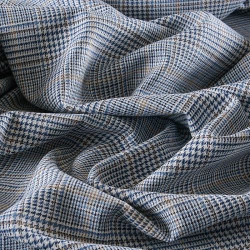 Лен натуральный 035-11973 голубой принтованный