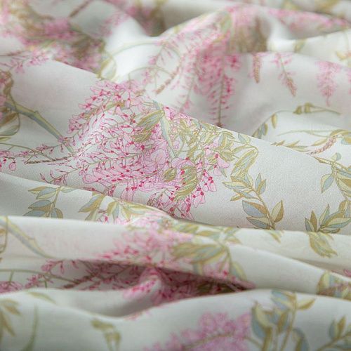 Креп-шифон шелковый 027-19850 разбеленный мятный принтованный